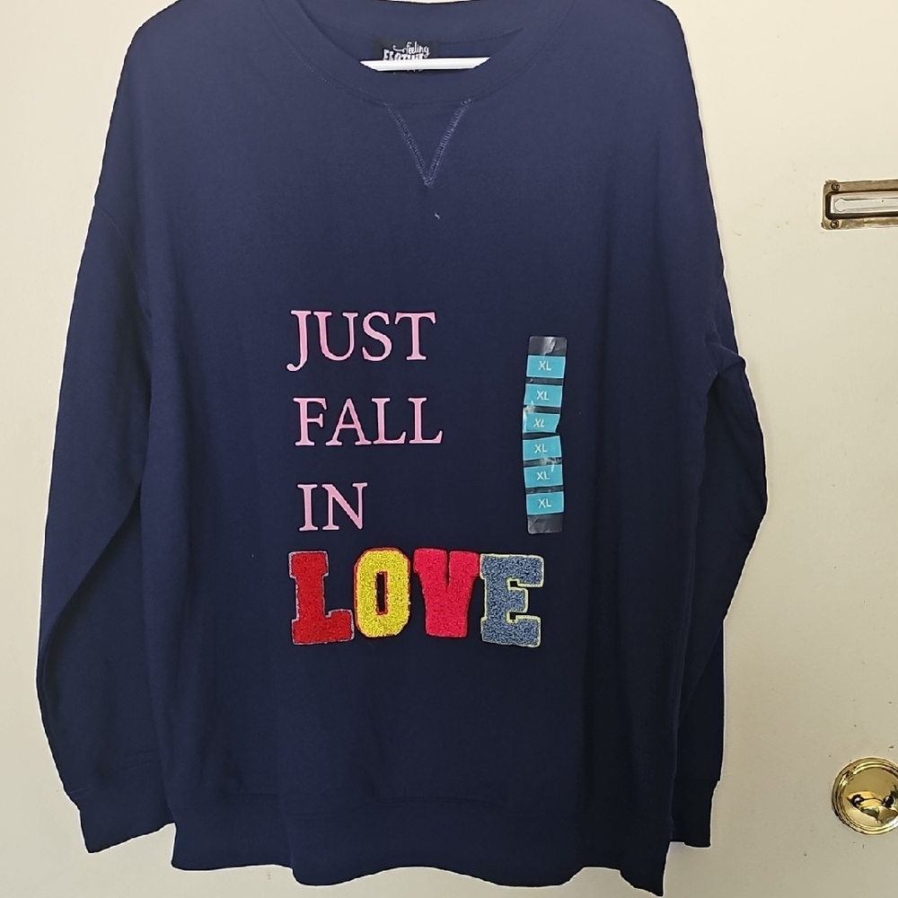 Fruit of the Loom Navy Crewneck with Colorful 'Just Fall in Love' Design
